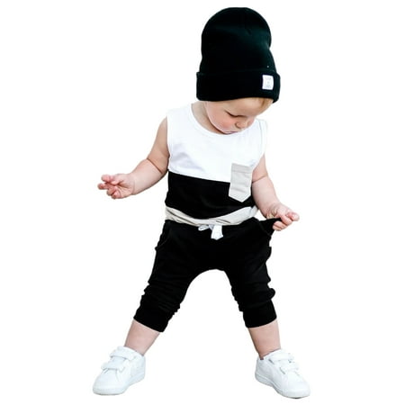 

Ma&Baby 0-3T Baby Boy Sleeveless Vest Tops and Long Pants Set Two-piece