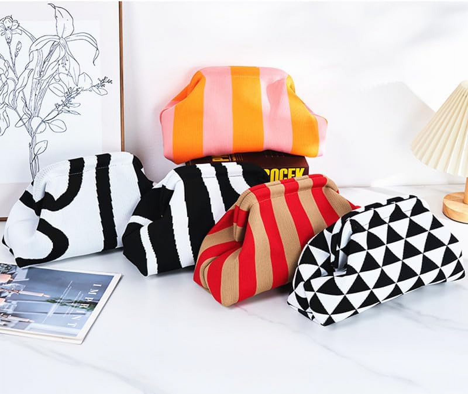 Evening Bag Clutch Purses for Women Beach Woven Crochet Handbag Dumpling Clutch Ruched Cloud Purse colorblock bag