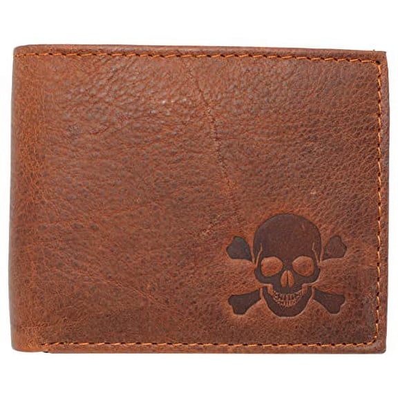 Skull Bone RFID Blocking Real Leather Bifold Classic Wallet for Men
