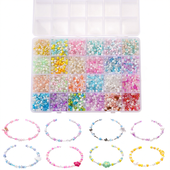 Ouxumoll 24-Compartment Glass Seed Beads Set, Assorted Pastel Tiny Beads with Storage Box for DIY Jewelry Making, Bracelets, Necklaces & Earrings