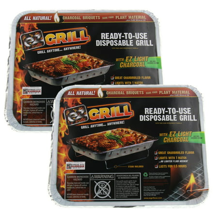 Disposable Grill by EZ Grill, 2 Pack Small Size - Disposable Charcoal BBQ Grill, Ideal for Camping and Tailgate Parties - Portable, Easy To Light, Convenient - Grill Anytime, Anywhere, Lasts 1.5