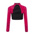 thumbnail image 4 of renvena Girls Long Sleeve Lyrical Dance Crop Top Sequins Backless Rhinestones Press Button Jazz Hip Hot Pink 14, 4 of 5