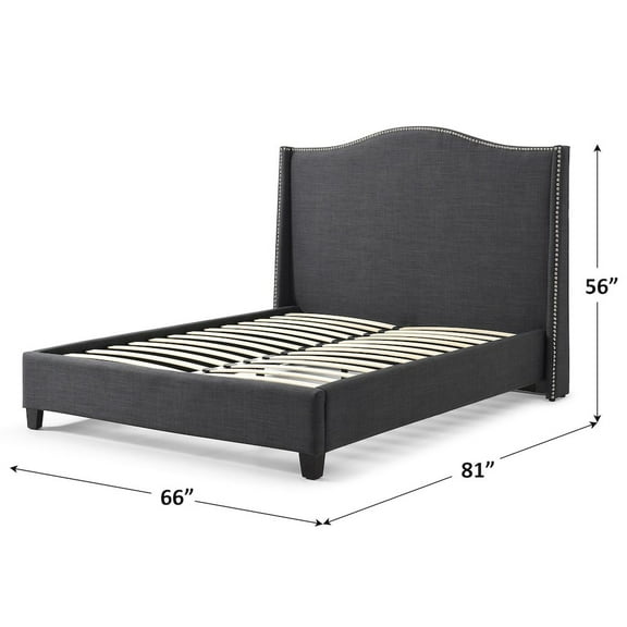 Hampton Linen Fabric Upholstered Full Platform Bed in Charcoal