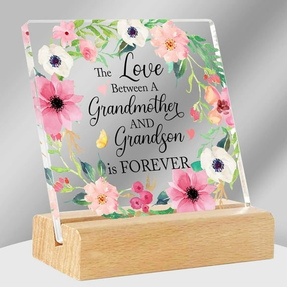 Grandma Gifts from Grandson, Grandma Birthday Gifts, Grandma Gifts, Desk Decor Square Acrylic Desk Plaque Sign With Wood, Grandmother Gift Ideas, Mothers Day Christmas Gifts 3.9"x3.9"