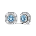 thumbnail image 2 of 6mm Round Blue Topaz Hexagon Minimal Women Valentines Day Gifts Stud Earrings 925 Sterling Silver, 2 of 4
