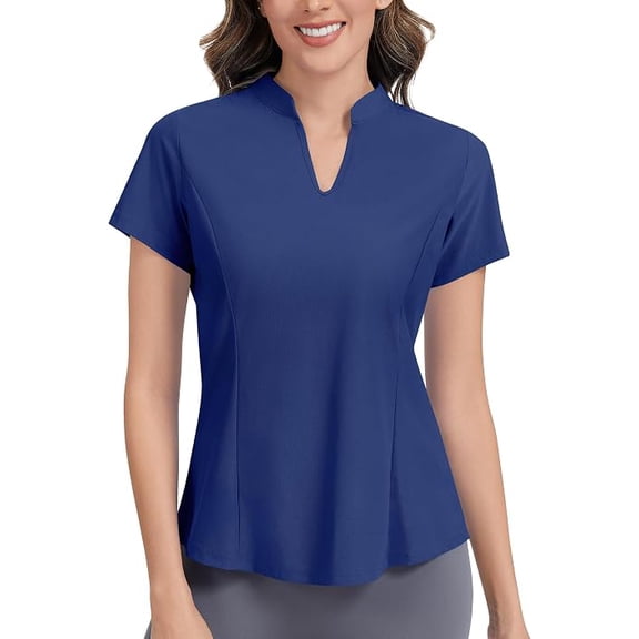 JoyGirl Womens Golf Polo Shirts Quick Dry Tennis Tops Shirt Collarless V Neck Pickleball Outfits for Women Moisture Wicking