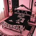 thumbnail image 2 of meiyoeat Pink Leopard Print Full Size Sheets For Girls,Chic Cheetah Bow Monogram A Bed Sheets For Kids,4 Pieces, 2 of 6