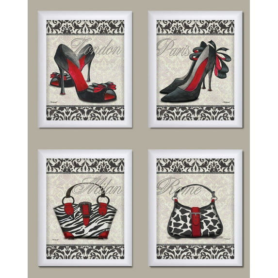 Classy Shoes and Purse Set by Todd Williams, 8X10 set of 4; Framed Pieces, Ready to hang!