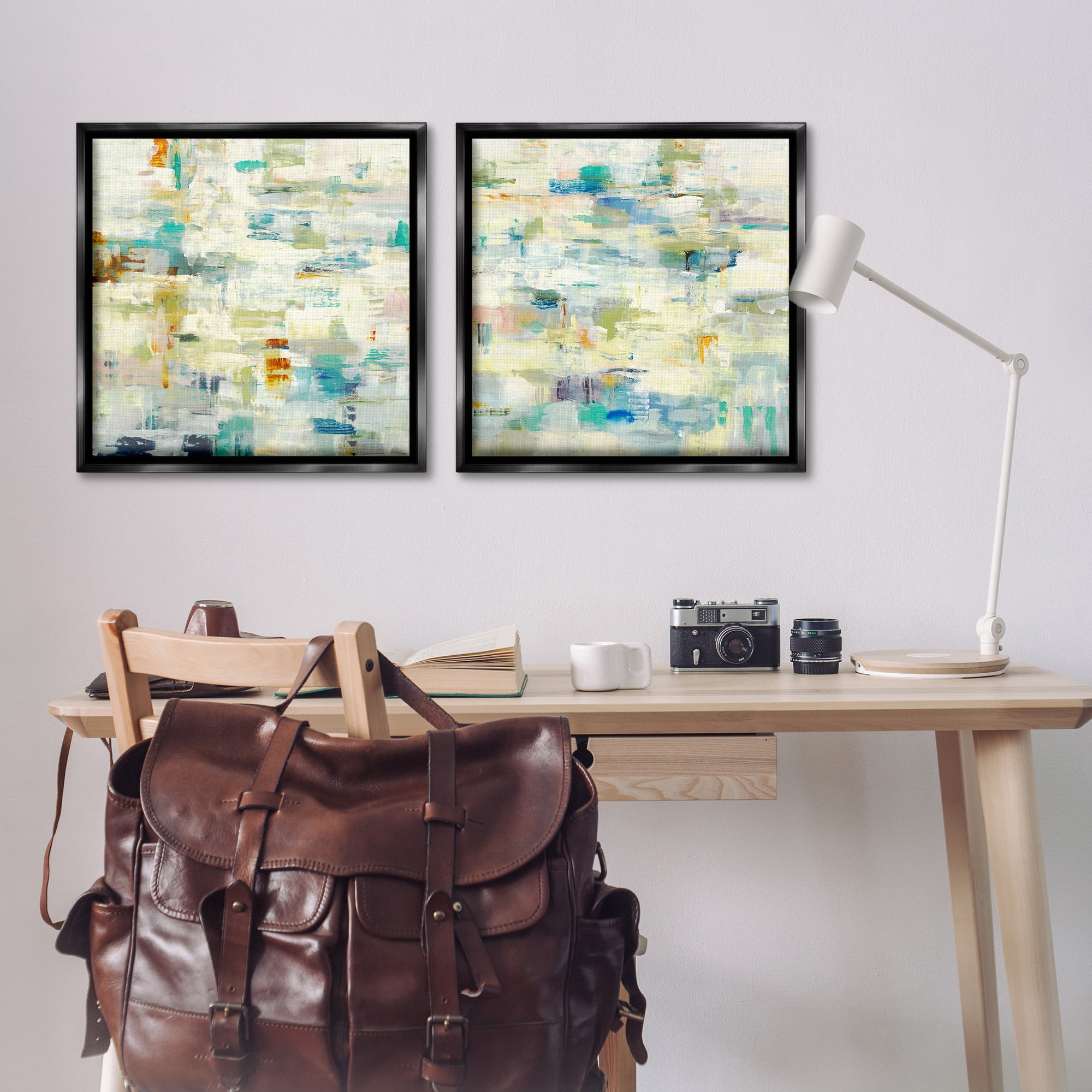 Stupell Industries Complex Patterned Abstraction Abstract Painting Black Floater Framed Canvas Art Print Wall Art, 25 x 25, Set of 2