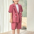 thumbnail image 2 of ZACPNCV Shorts Suit for Boys Summer Casual 2 Piece Beach Wedding Tuxedo Suit Kids Slim Fit Formal Jacket Shorts Set Pink 7-8 Years, 2 of 9