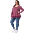 thumbnail image 3 of DARING DIVA  Women's Plus Square Neck Lace Hem Blouse 1X Fuchsia, 3 of 5