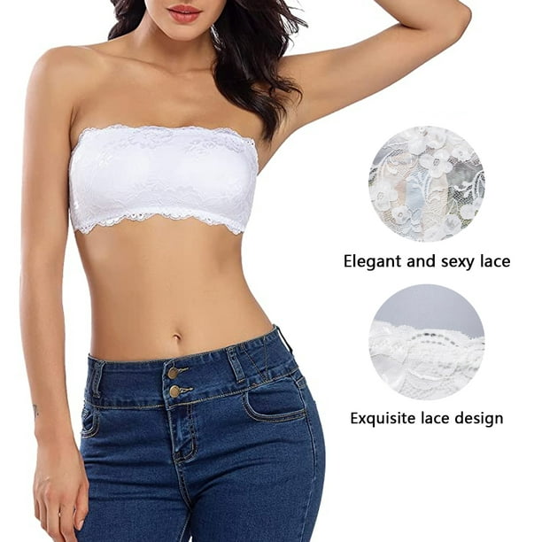 LuckyMoon Women Floral Lace Tube Top Bra Bandeau Strapless Bras
