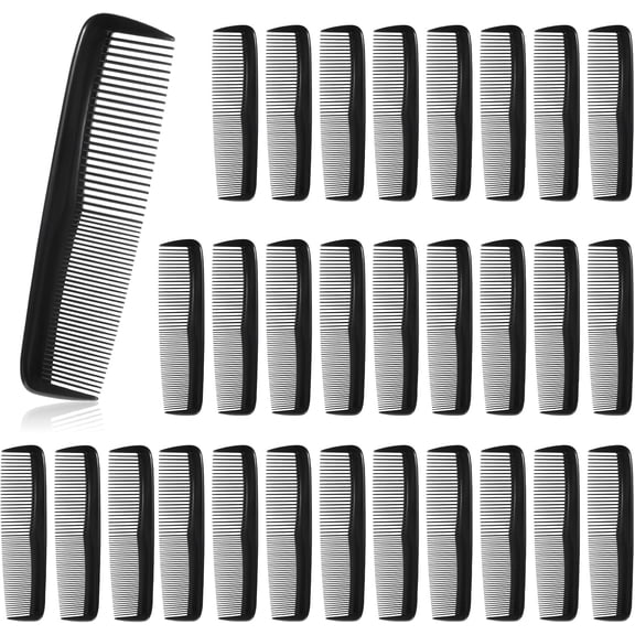 30Pack Pocket Combs for Men Women, 5 Inch Black Combs Bulk with Wide and Fine Teeth, Plastic Small Hair Cutting Comb for Travel, Hotel, Homeless, Nursing Home and Charity Barber Comb (Black)