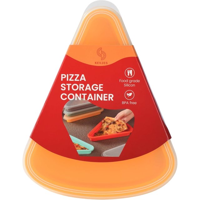 KEVJES 4sets Reusable Silicone Leftover Pizza Slice Storage Container with Air-tight Lids-BPA Free,Fits Single Slice up to 16\u201d,Save Space, Refrigerator organizer(4 Yellow)