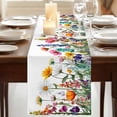thumbnail image 3 of Spring Floral Table Runner, Yellow Pink Flowers Farmhouse Botanical Washable Cotton Linen Table Runners 120 Inches Long, Dresser Scarf Runner for Dining/Living Room/Kitchen/Square Tables 13''x120'', 3 of 9