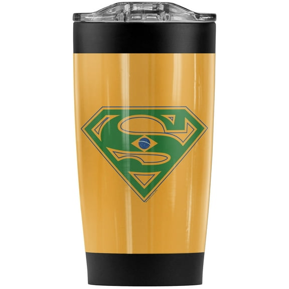 Superman Brazil Shield Stainless Steel Tumbler 20 oz Coffee Travel Mug/Cup, Vacuum Insulated & Double Wall with Leakproof Sliding Lid | Great for Hot Drinks and Cold Beverages