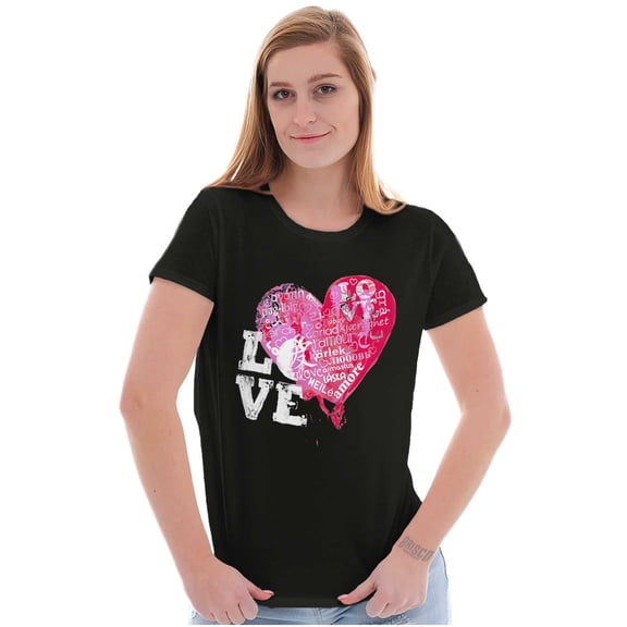 Valentine's Day Love Language Heart Womens Slim Fit Graphic Tee Brisco Brands S