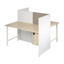 Hustle 60W 2 Person Cubicle Desk with Storage in White/Elm - Engineered Wood