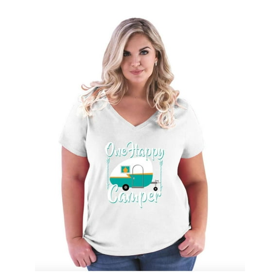 Women's Plus Size V-neck T-Shirt - ONE HAPPY CAMPER