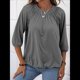 thumbnail image 4 of Camiseta de Cuello Redondo para Mujer, Blusa de Algodón de Media , Mangas 3/4, Informal, Holgada, Plisada, Básica. Gris XL, 4 of 7