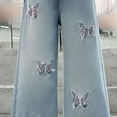 thumbnail image 5 of TOWED22 Girl's Baggy Jeans Denim Ripped High Waisted Butterfly Graphic Print Straight Wide Leg Cargo Joggers Pants(Blue,5-6 Y), 5 of 9