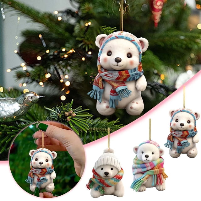 Lindo Colgante de Oso Acrílico con Bufanda, Divertido Oso Decorativo Navideño