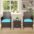 thumbnail image 5 of Patiojoy 3 Pieces Patio Rattan Conversation Furniture Wicker Chairs with Coffee Table & Cushions Blue, 5 of 10