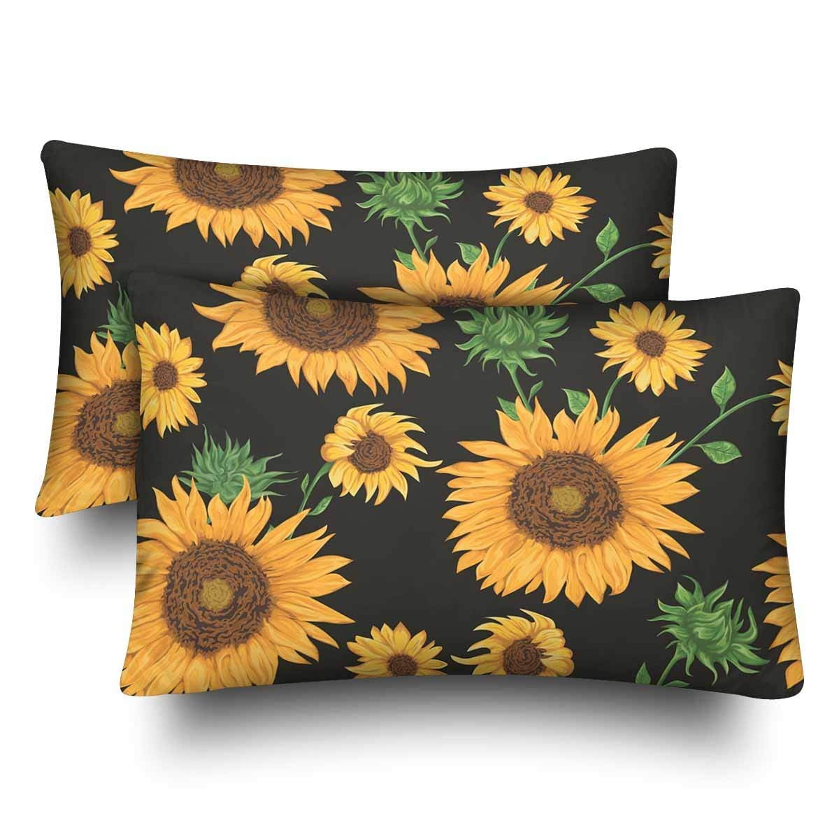 GCKG Seamless Pattern Sunflower Black Floral Pillow Cases Pillowcase
