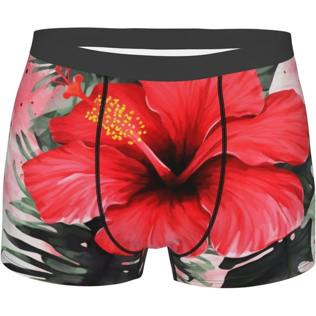 Sous-vêtements pour Hommes Boxeurs Super Doux Extensibles Boxeurs Rouges Hibiscus Trunks pour Hommes