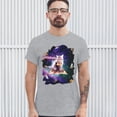 thumbnail image 3 of Tee Hunt Cat Firing Rainbow Laser Riding Pizza Slice in Space T-Shirt Weird Men's Tee, Gray, Medium, 3 of 5