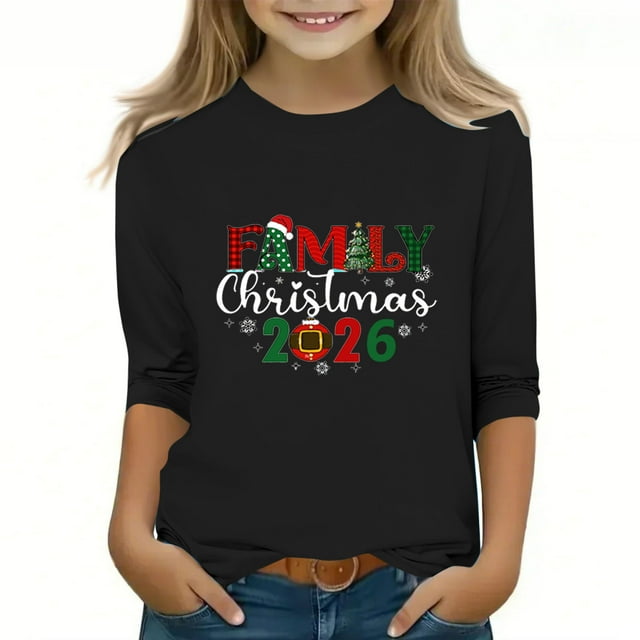 YUNAFFT Garçons & Filles Imprimé de Noël Coupe Ample 3-12 Ans T-Shirt Col Rond Extensible en Coton Manches Longues