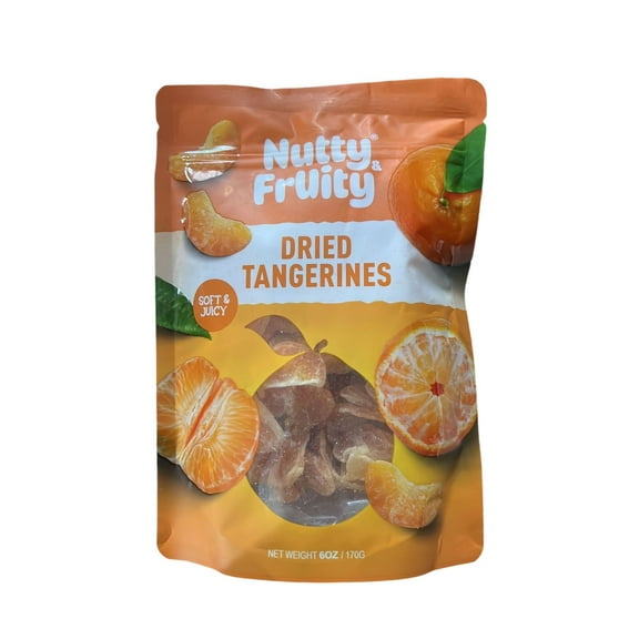 Nutty and Fruity Dried Tangerine Wedges 6 ounce Bag.
