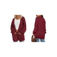 thumbnail image 3 of Womens Oversized Cardigan Soft Knit Cardigan Sweater with Pockets Wine Red XXL, 3 of 6