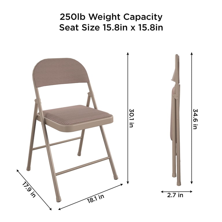COSCO SmartFold Fabric Folding Chair, 4-Pack, Antique Linen