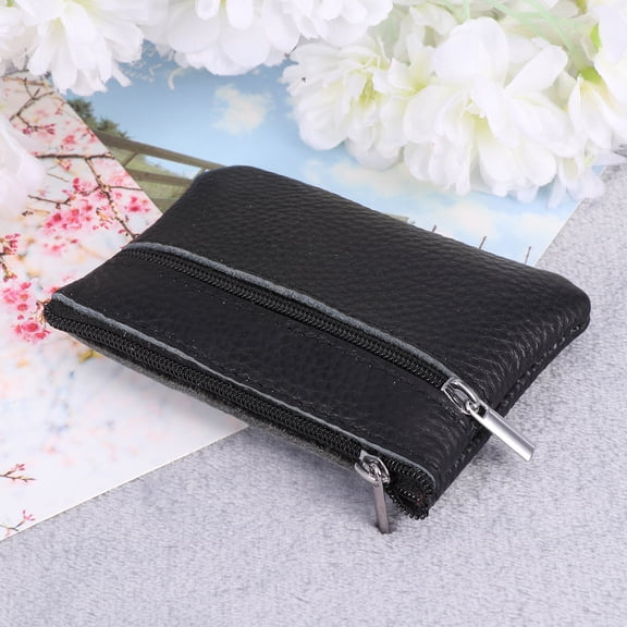 LEORX 1Pack Rectangular Black Leather Coin Purse for Women Holds Coins Cash Small Items Simple Design Daily Use