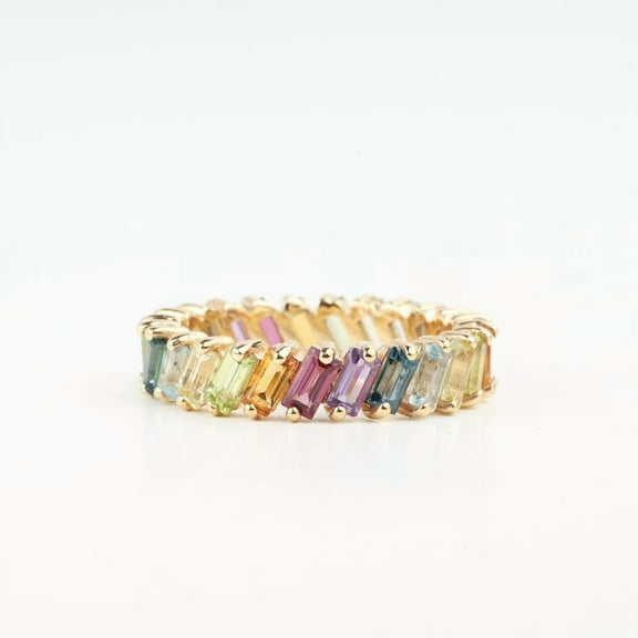 Multi-Stone Baguette Eternity Wedding Ring - Multicolor Band with Amethyst, Topaz, Peridot, Garnet & Citrine, Unique Gift for Her