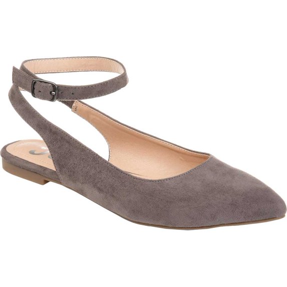 Women's Journee Collection Preea Ankle Strap Flat Grey Microsuede Fabric 10 M
