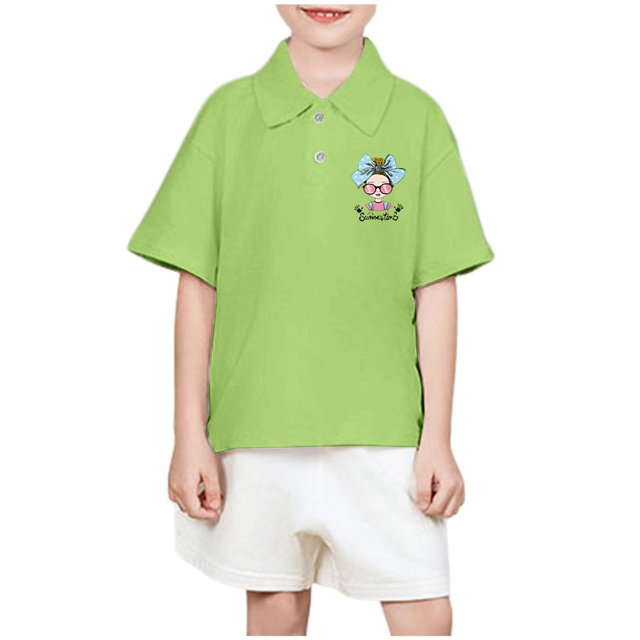 Luvoko Little Boys Short Sleeve Polo Shirt,Solid Color Cartoon Characters Print School Uniform for Little Boys Performance Polo Shirt with Collar, Front Button Closure(Light Green,3-4 Years)