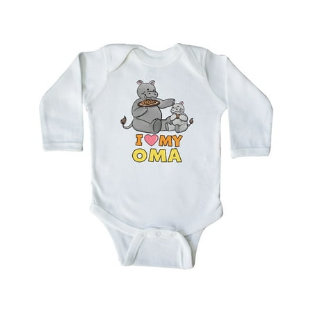 

Inktastic I Love My Oma Hippos Gift Baby Boy or Baby Girl Long Sleeve Bodysuit