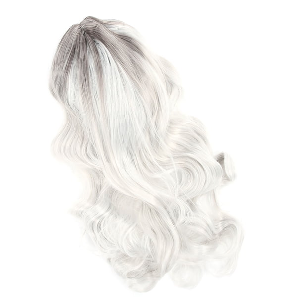 Pelucas Diarias Sintéticas Onduladas Rizadas, Flequillo De Aire Cómodo De Usar Peluca De Cosplay Sintética Gris Degradado Suave Con Red Transpirable Para Navidad Para Disfraz De ANGGREK Women Wig