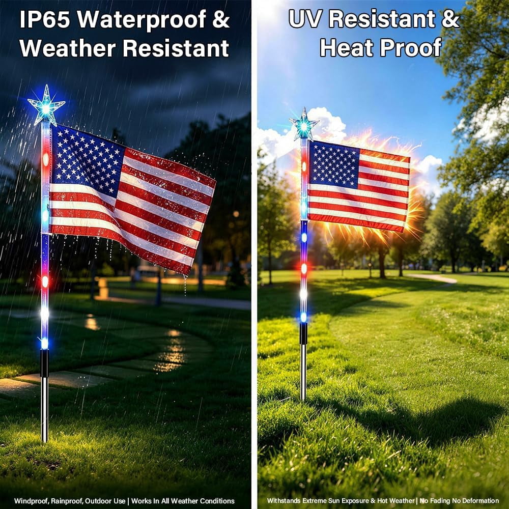 8 Pack Solar American Flag Pathway Lights - 250th Anniversary Patriotic Red White Blue Outdoor Stakes, 8 Modes Waterproof LED Garden Lights for 4th of July, Memorial Day & Independence Day Decor
