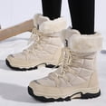 thumbnail image 4 of Women Mid Calf Snow Boots Faux Fur Lined Lace Up Non Slip Lug Sole Outdoor Warm Winter Fashion Booties Beige 7.5, 4 of 8