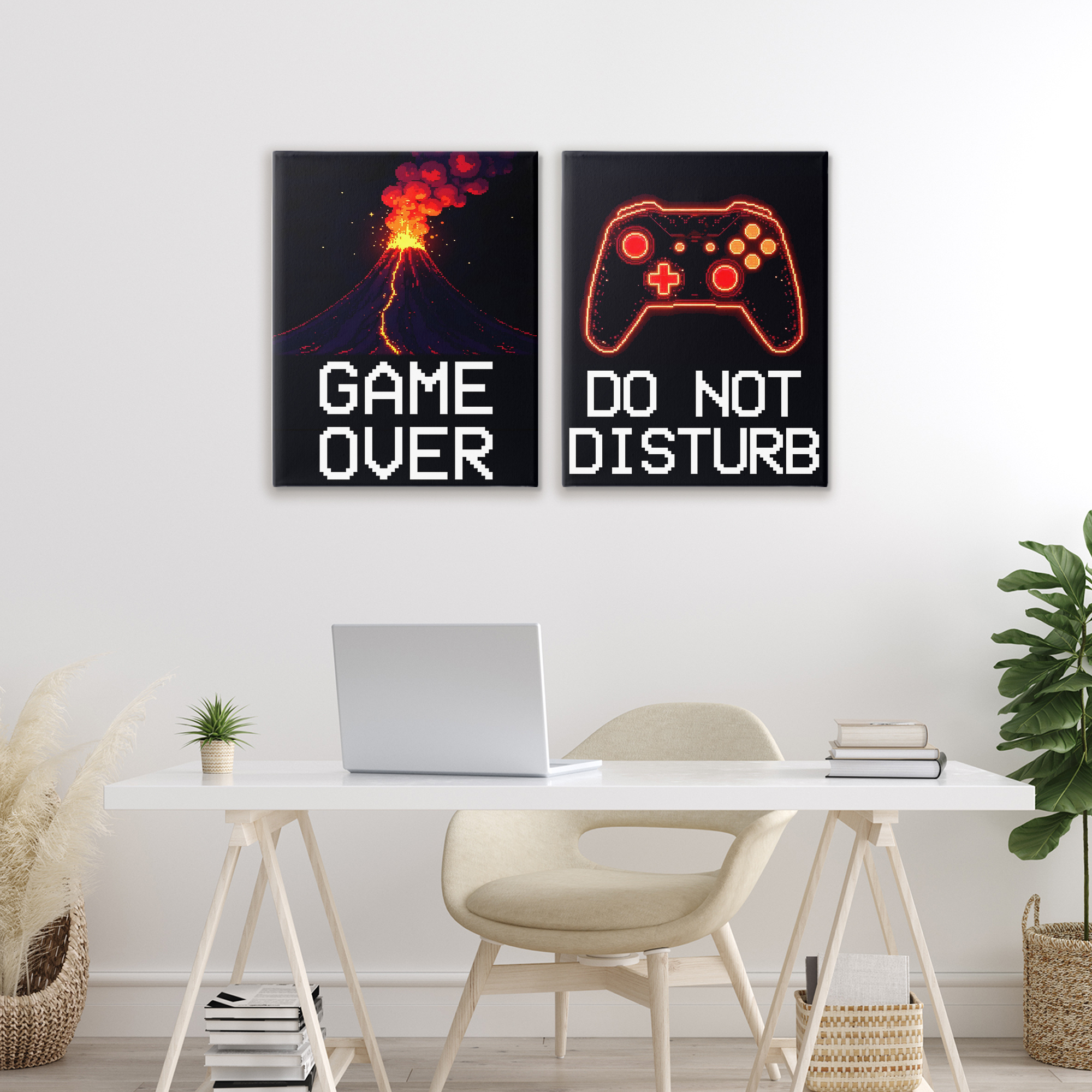 Pixel Game Sentiments 2 Piece Canvas Wall Art Set, design by Kim Allen