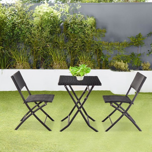 Folding Bistro Table Set 3 Piece Outdoor Patio Furniture Sets Grand Patio Premium Patio Bistro Set Outdoor Indoor Patio Set Of Foldable Patio Table And Chairs W Rust Proof Steel Frame Black R519
