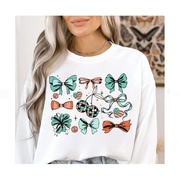 Trendy Cherry USA Sweatshirt– Patriotic 4th of July Tee with Coquette Bows and Ribbons – Soft Girl Aesthetic for American Girls
