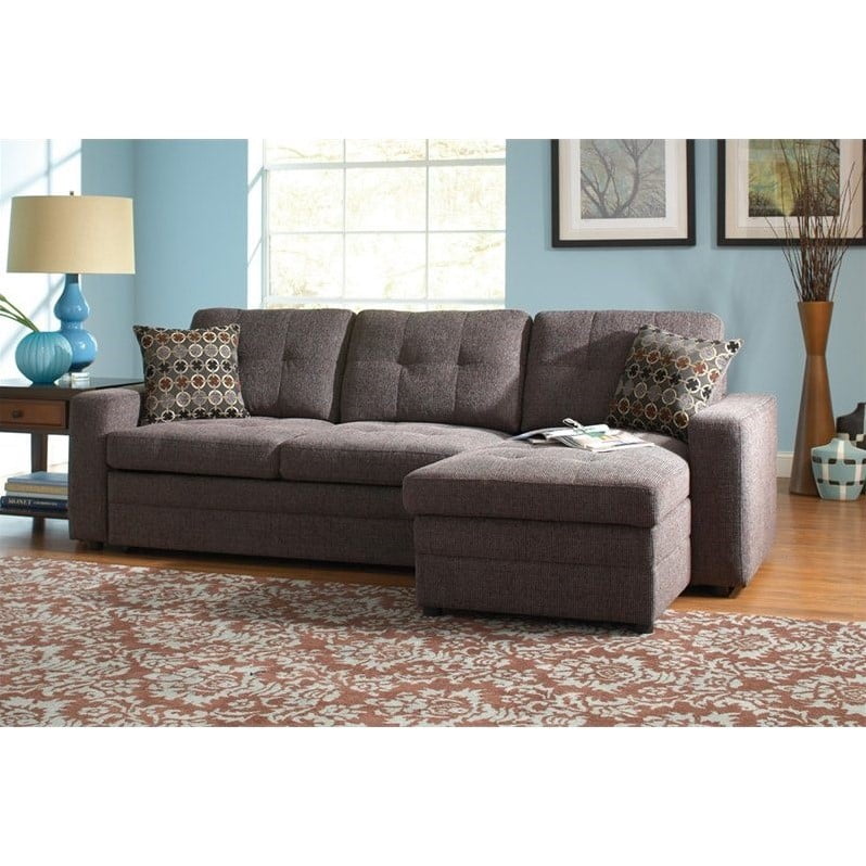 Coaster Chenille Sleeper Sofa With Storage In Charcoal And Black Coaster Chenille Sleeper Sofa With