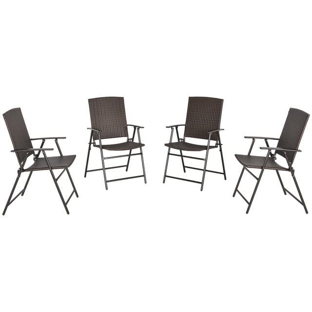 CoSoTower Outdoor Wicker Dining Chair Set of 4, Rattan Foldable Chair with Steel Frame for Garden, Backyard, Porch, Brown