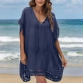 thumbnail image 4 of COMVALUE Women V Neck Swimsuit Cover Ups Crochet Swim Coverup Hollow Out Summer Beach Cover Up Dress (One Size, Navy), 4 of 9