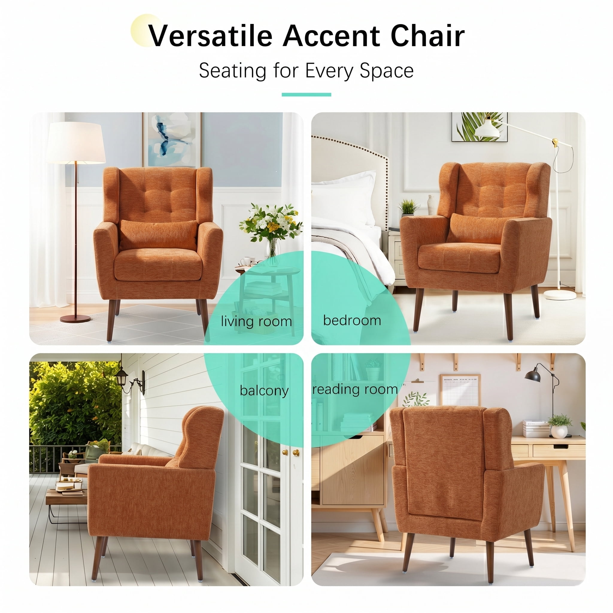 AISWORD Modern Accent Chair, Upholstered Armchair with Pillow, Fabric Single Sofa Chair with Lounge Seat and Wood Legs Accent Chair for Living Room Bedroom Small Spaces, Orange