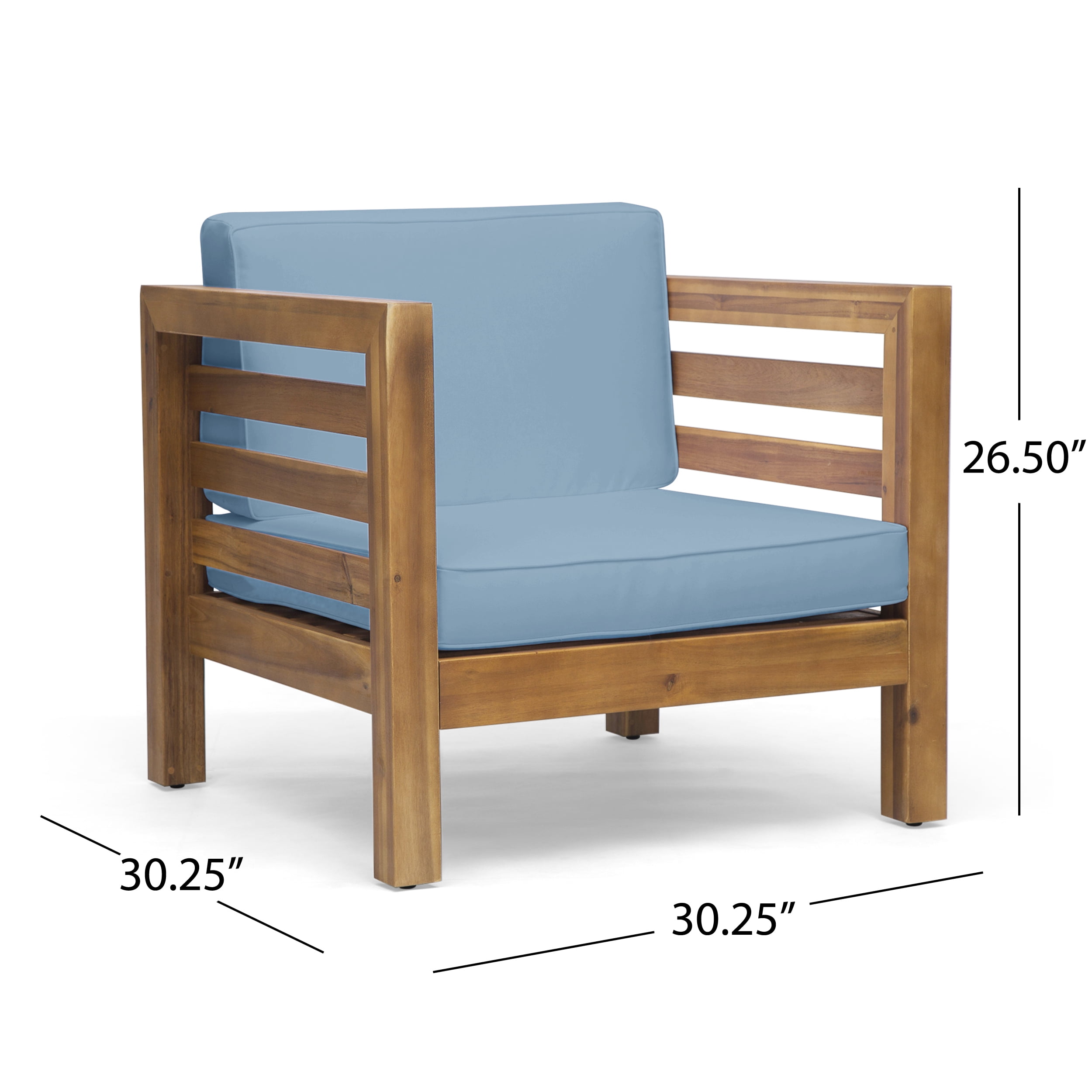 Noble House Oana Wood Outdoor Acacia Club Chair, Teak / Blue Set of 2